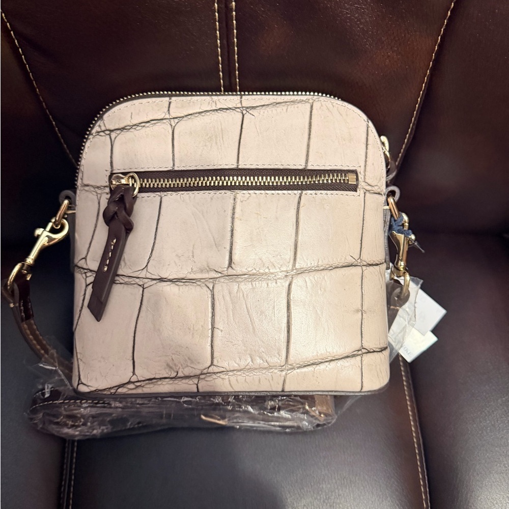 Dooney & Bourke Croc-Embossed Mini Crossbody in Pale Pink with Gold Hardware - Picture 2 of 3